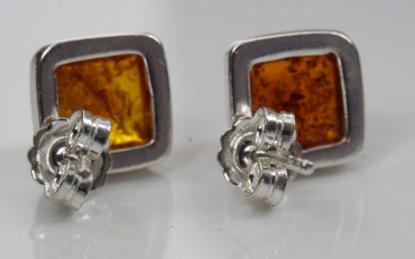 Handmade German Baltic Amber Stud Earrings 925 Silver 9x9mm ST0011 RRP£20!!!!