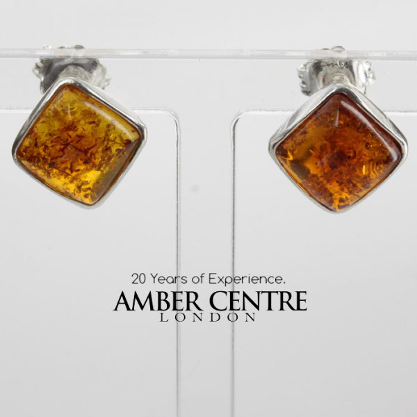 Handmade German Baltic Amber Stud Earrings 925 Silver 9x9mm ST0011 RRP£20!!!!