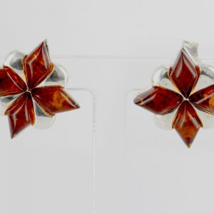 Elegant German Baltic Amber Stud Earrings 925 Silver Handmade ST0016 RRP£40!!!