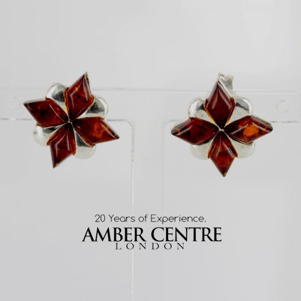 Elegant German Baltic Amber Stud Earrings 925 Silver Handmade ST0016 RRP£40!!!