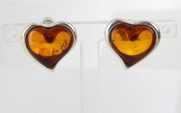 German Baltic Amber Unique Heart Shaped Stud Earrings 925 Silver Handmade ST0017 RRP£35!!!