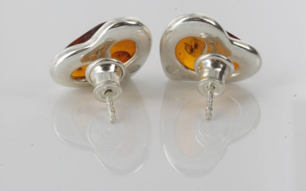 German Baltic Amber Unique Heart Shaped Stud Earrings 925 Silver Handmade ST0017 RRP£35!!!