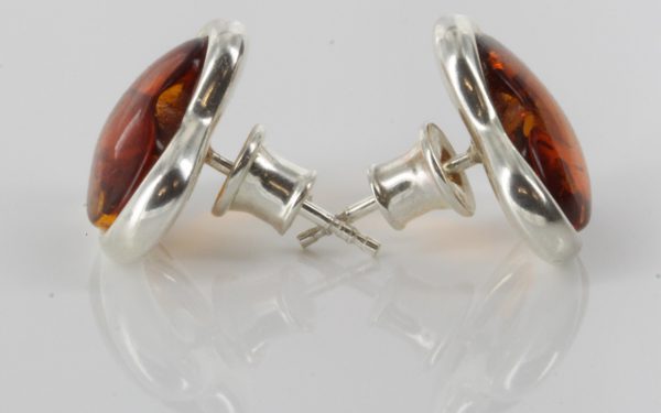 German Baltic Amber Unique Heart Shaped Stud Earrings 925 Silver Handmade ST0017 RRP£35!!!