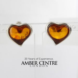 German Baltic Amber Unique Heart Shaped Stud Earrings 925 Silver Handmade ST0017 RRP£35!!!