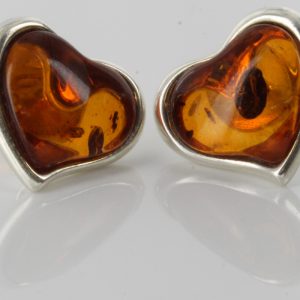 German Baltic Amber Unique Heart Shaped Stud Earrings 925 Silver Handmade ST0017 RRP£35!!!