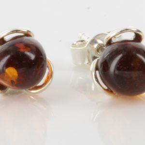 Classic Baltic Amber Stud Earrings 925 Silver 7mm Round Stone ST0018 RRP£15!!!