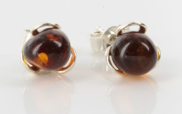 Classic Baltic Amber Stud Earrings 925 Silver 7mm Round Stone ST0018 RRP£15!!!