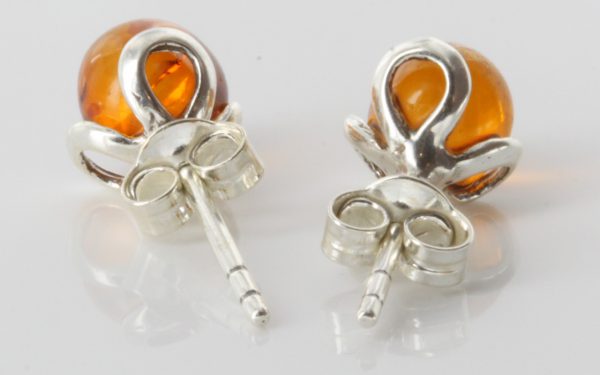 Classic Baltic Amber Stud Earrings 925 Silver 7mm Round Stone ST0018 RRP£15!!!