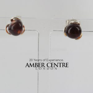 Classic Baltic Amber Stud Earrings 925 Silver 7mm Round Stone ST0018 RRP£15!!!