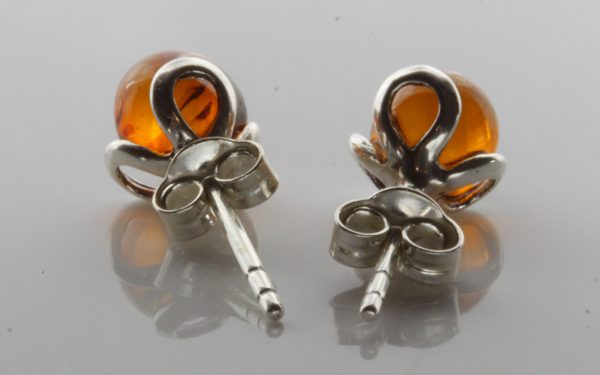 Classic Baltic Amber Stud Earrings 925 Silver 7mm Round Stone ST0018 RRP£15!!!