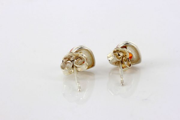 Heart Shaped German Baltic Amber Handmade Stud Earrings In 925 Silver ST0021 RRP£18!!!