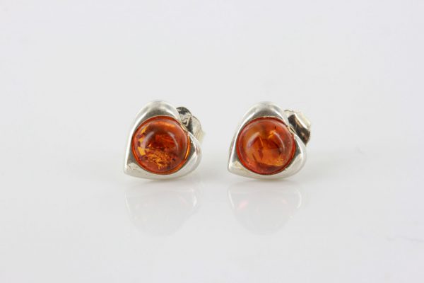 Heart Shaped German Baltic Amber Handmade Stud Earrings In 925 Silver ST0021 RRP£18!!!