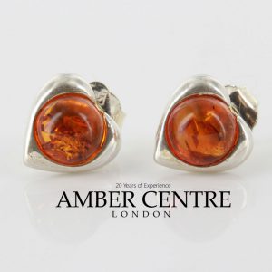 Heart Shaped German Baltic Amber Handmade Stud Earrings In 925 Silver ST0021 RRP£18!!!