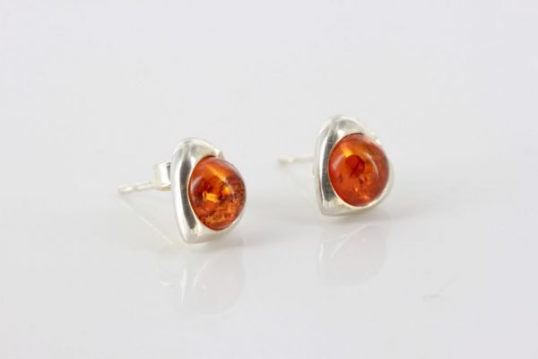 Heart Shaped German Baltic Amber Handmade Stud Earrings In 925 Silver ST0021 RRP£18!!!