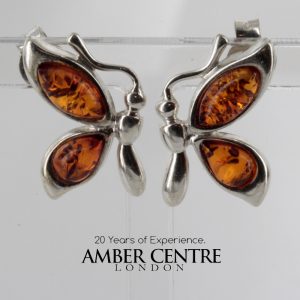 Unique German Baltic Amber Handmade Stud Earrings 925 Silver ST0027 RRP£30!!!