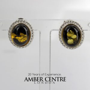 Handmade German Green Baltic Amber Stud Earrings 925 Silver ST0036 RRP£30!!!