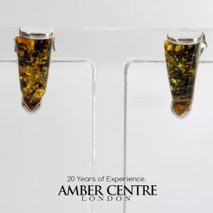 Modern Unique German Baltic Green Amber Handmade Stud Earrings 925 Silver ST0043 RRP£19!!!