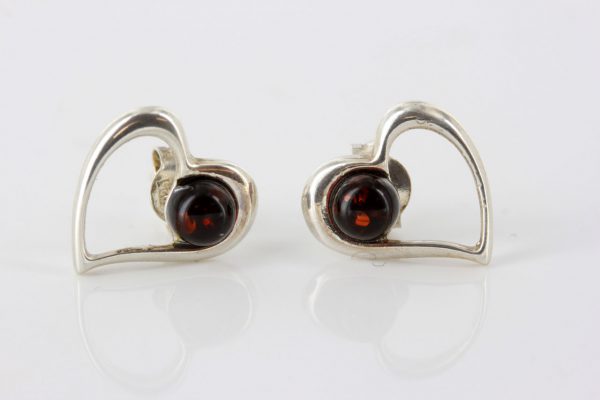 Heart Shaped German Baltic Amber Handmade Studs in 925 Silver ST0044 RRP£23!!!