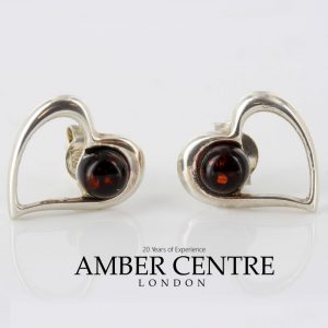 Heart Shaped German Baltic Amber Handmade Studs in 925 Silver ST0044 RRP£23!!!