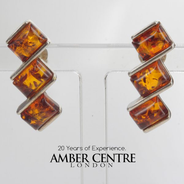 Elegant Handmade German Baltic Amber Stud Earrings 925 Silver ST0056 RRP£30!!!
