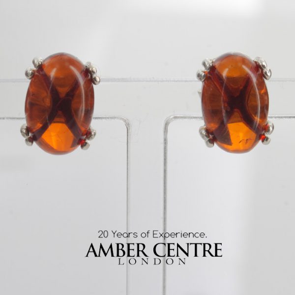 GERMAN BALTIC AMBER CLASSIC HANDMADE STUD EARRINGS 925 SILVER ST0059 RRP£25!!!