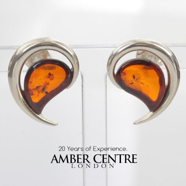 Elegant Italian Style Baltic Amber Handmade Stud Earrings 925 Silver ST0061 RRP£45!!!