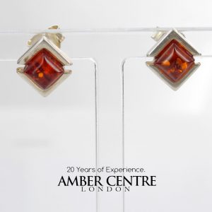 Modern German Baltic Amber Handmade Stud Earrings 925 Silver ST0063 RRP£17!!!