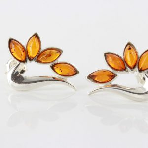 Italian Unique Design Baltic Amber Handmade Stud Earrings In 925 Silver ST0067 RRP£28!!!