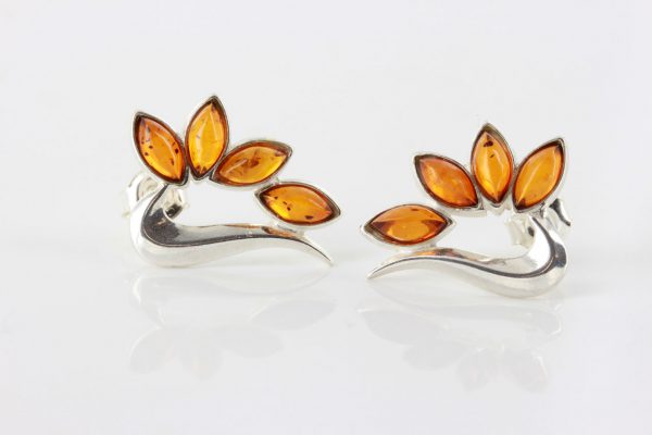 Italian Unique Design Baltic Amber Handmade Stud Earrings In 925 Silver ST0067 RRP£28!!!