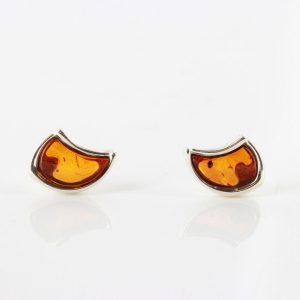 Handmade Crescent Shaped German Baltic Amber Stud Earrings 925 Silver ST0074 RRP£18.00!!!
