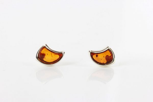 Handmade Crescent Shaped German Baltic Amber Stud Earrings 925 Silver ST0074 RRP£18.00!!!