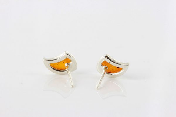 Handmade Crescent Shaped German Baltic Amber Stud Earrings 925 Silver ST0074 RRP£18.00!!!