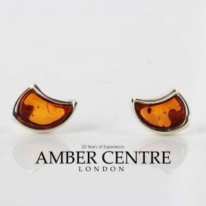 Handmade Crescent Shaped German Baltic Amber Stud Earrings 925 Silver ST0074 RRP£18.00!!!