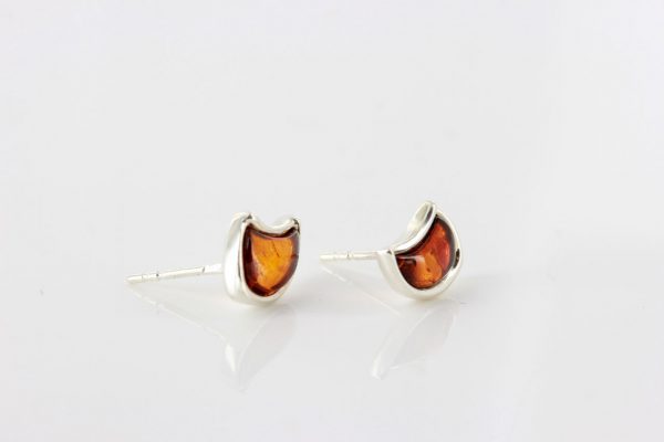 Handmade Crescent Shaped German Baltic Amber Stud Earrings 925 Silver ST0074 RRP£18.00!!!