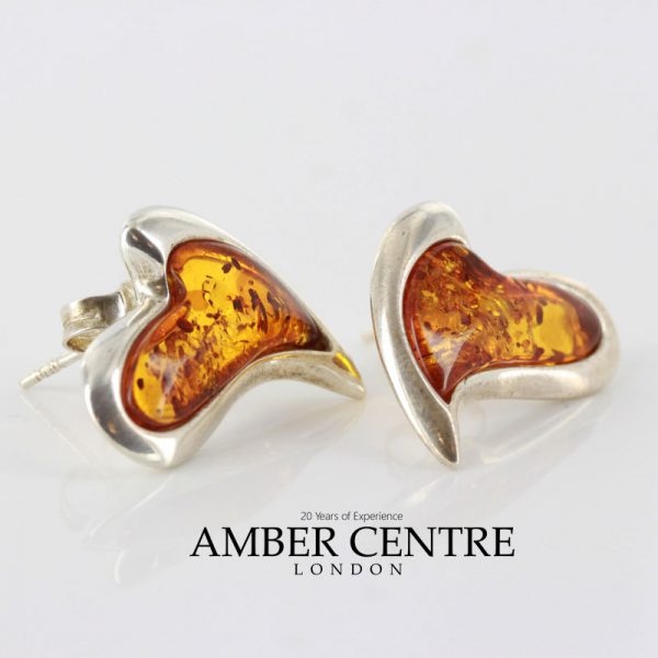 Heart Shaped Baltic Amber Stud Earrings Handmade 925 Silver ST0078 RRP£50.00!!!