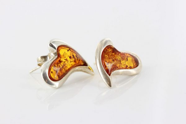 Heart Shaped Baltic Amber Stud Earrings Handmade 925 Silver ST0078 RRP£50.00!!!