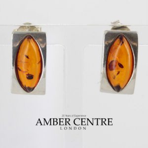 German Baltic Amber Handmade Classic Stud Earrings 925 Silver ST0081 RRP£30!!!