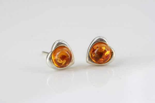 Heart Shaped German Baltic Amber Elegant Stud Earrings In 925 Silver ST0083 RRP£20!!!