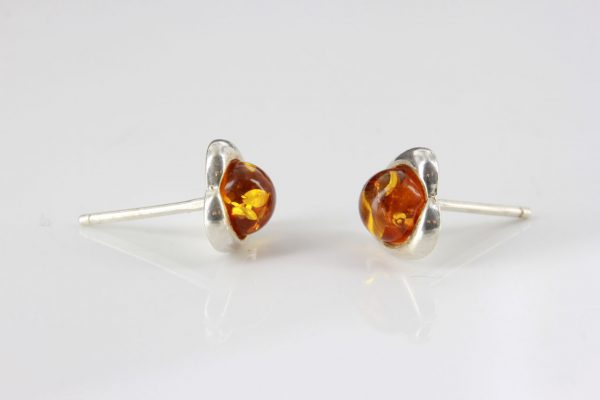 Heart Shaped German Baltic Amber Elegant Stud Earrings In 925 Silver ST0083 RRP£20!!!