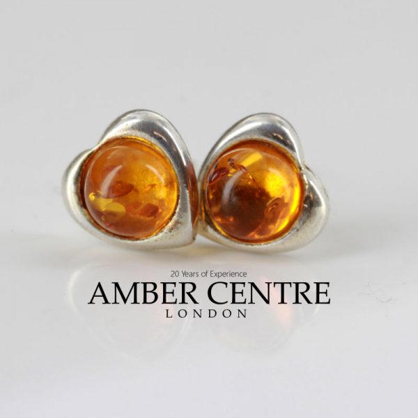 Heart Shaped German Baltic Amber Elegant Stud Earrings In 925 Silver ST0083 RRP£20!!!