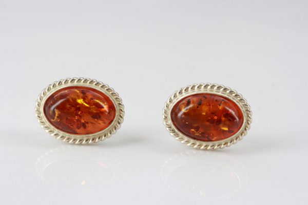 German Baltic Amber Handmade Classic Stud Earrings 925 Silver ST0084 RRP£35!!!