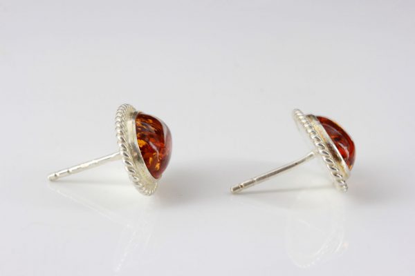 German Baltic Amber Handmade Classic Stud Earrings 925 Silver ST0084 RRP£35!!!