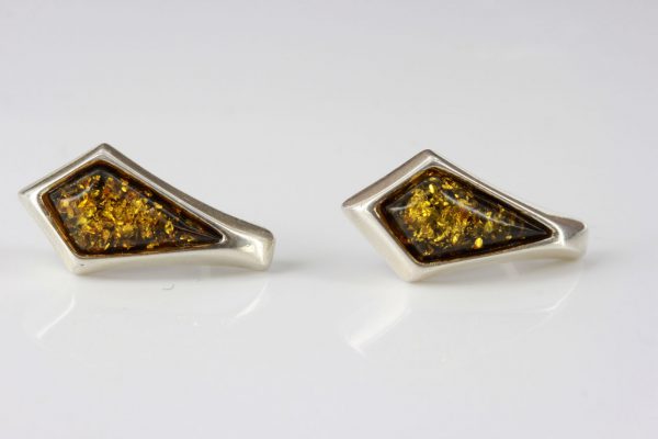 German Baltic Modern Amber Stud Earrings In 925 Silver Handmade ST0089 RRP£36!!!