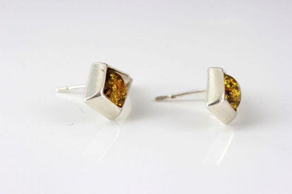 German Baltic Modern Amber Stud Earrings In 925 Silver Handmade ST0089 RRP£36!!!
