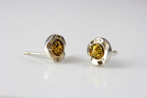 German Baltic Amber Classic Stud Earrings In 925 Silver Handmade ST0093 RRP£20!!!