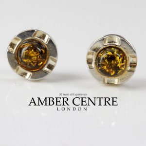 German Baltic Amber Classic Stud Earrings In 925 Silver Handmade ST0093 RRP£20!!!