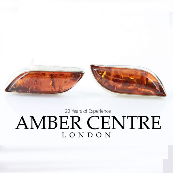 German Baltic Amber Modern Design Stud Earrings In 925 Silver ST0095 RRP£50!!!