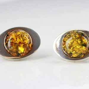 German Baltic Green Amber Handmade Stud Earrings In 925 Silver ST0101 RRP£100!!!