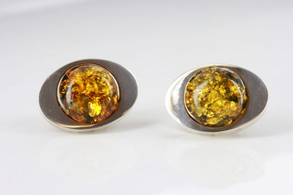 German Baltic Green Amber Handmade Stud Earrings In 925 Silver ST0101 RRP£100!!!