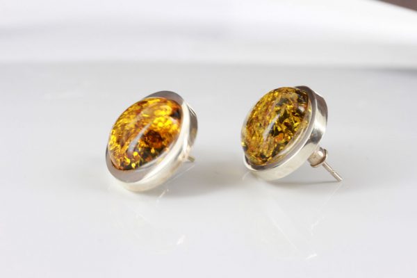 German Baltic Green Amber Handmade Stud Earrings In 925 Silver ST0101 RRP£100!!!